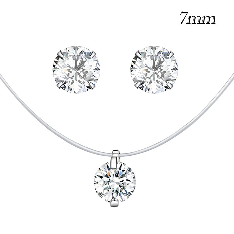 Invisible Chain Necklace | 925 Sterling Silver, Zircon Pendant