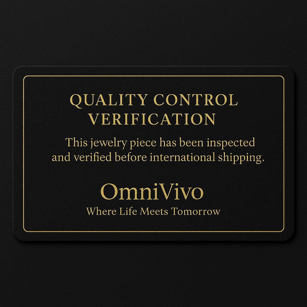 OmniVivo quality control verification card in black and gold confirming inspection before shipping — OmniVivo