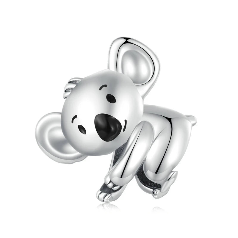 925 sterling silver koala charm bead with a high-polish finish, cute minimalist design, shown on a white background — OmniVivo