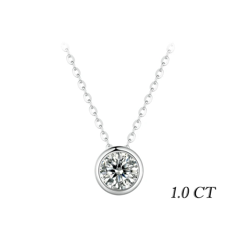 Moissanite Bezel Pendant Necklace | 1ct (6.5 mm) D Color VVS1, 925 Sterling Silver, 40+5 cm (GRA Certified)