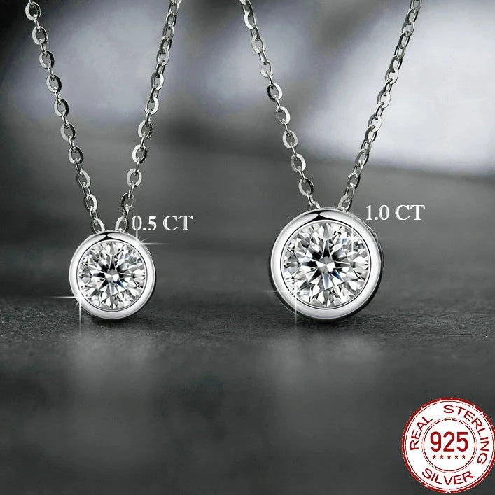 Moissanite Bezel Pendant Necklace | 1ct (6.5 mm) D Color VVS1, 925 Sterling Silver, 40+5 cm (GRA Certified)