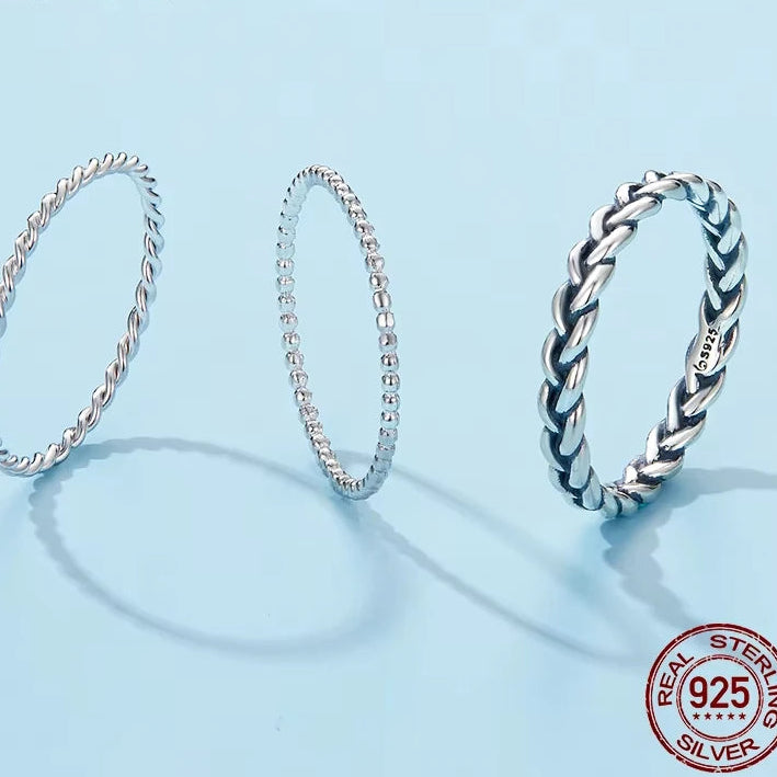 925 Sterling Silver Braided Rope Twisted Band Ring | Stackable Eternity