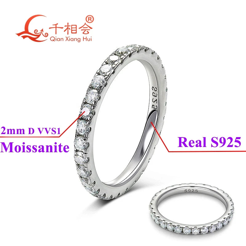 Moissanite Full Eternity Ring Band | 925 Sterling Silver, 2–3 mm