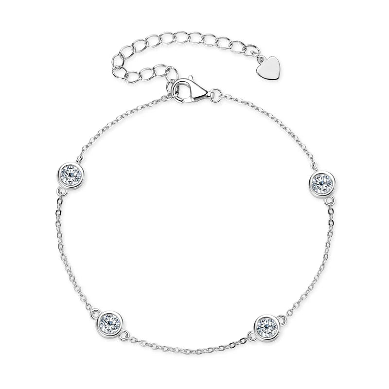 Moissanite Bracelet | 925 Sterling Silver, 6.5 mm + 2.5 mm Stones, Adjustable 21.5 cm (GIC Certified)