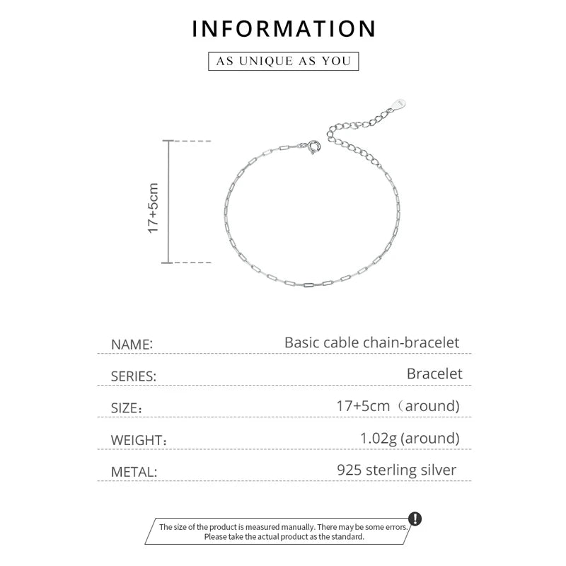 Cable Chain Bracelet | 925 Sterling Silver, Hollow Link, Gold/Silver