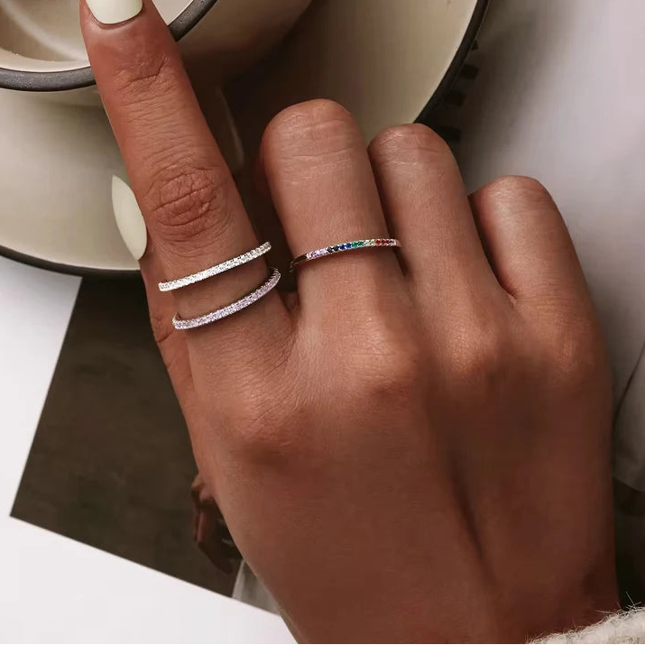 Full Pavé CZ Eternity Ring | 925 Sterling Silver Stackable, Platinum Plated (Sizes 5–10)