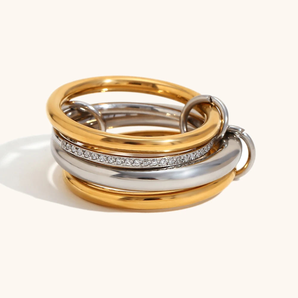 La. Muses 3-layer 4-layer Mixed Color Inlaid Zircon Stainless Steel Women's Ring