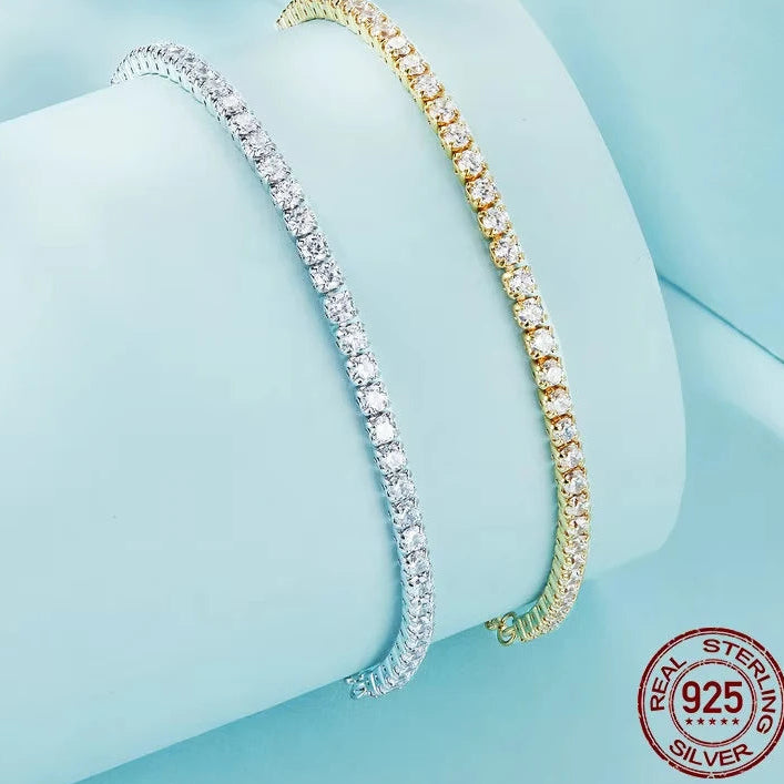 Tennis Bracelet | 18K Gold Plated, CZ Stones, 925 Sterling Silver Adjustable (GDTC Certified)