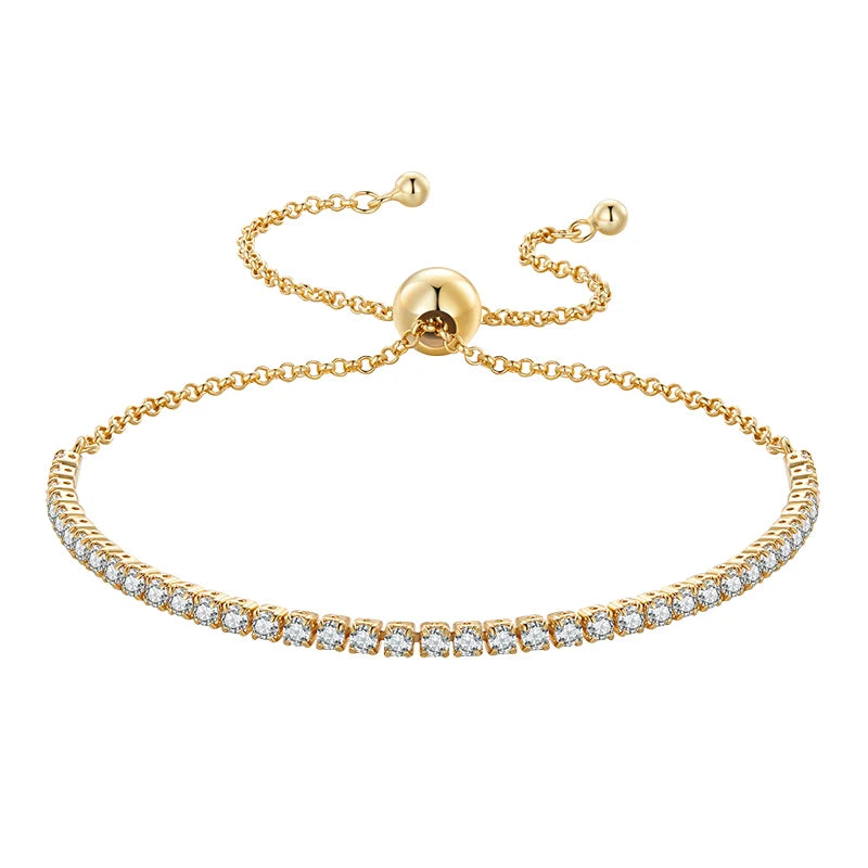 Tennis Bracelet | 18K Gold Plated, CZ Stones, 925 Sterling Silver Adjustable (GDTC Certified)