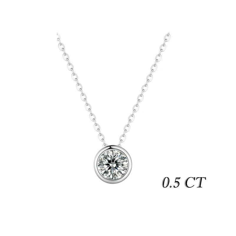 Moissanite Bezel Pendant Necklace | 1ct (6.5 mm) D Color VVS1, 925 Sterling Silver, 40+5 cm (GRA Certified)