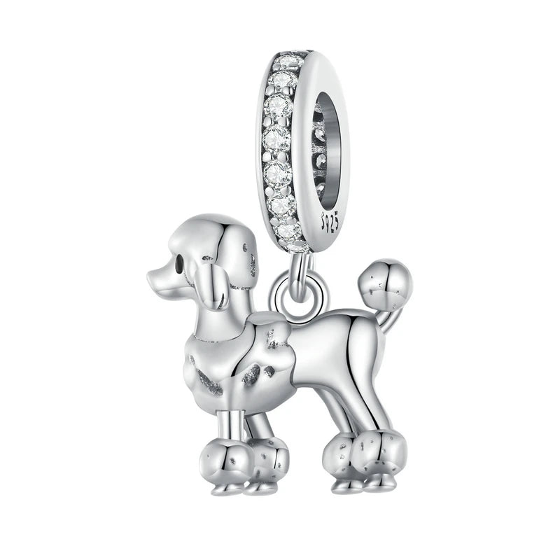 925 sterling silver poodle dog charm bead with pavé ring bail, photographed on a white background.