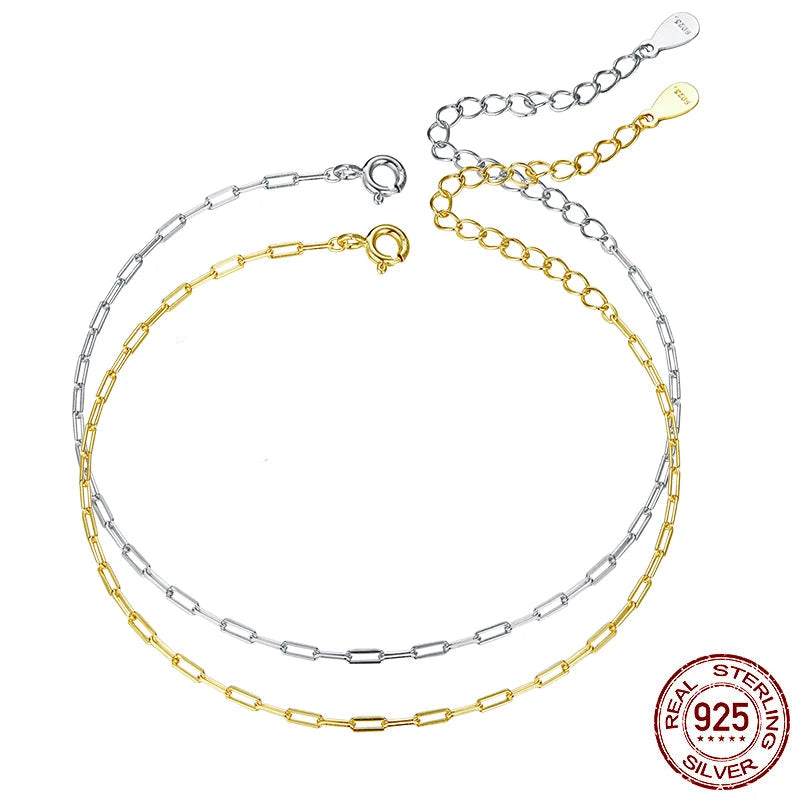 Two-tone cable chain bracelets in 925 sterling silver — hollow link design in silver and gold tone with adjustable extender on a white background — OmniVivo