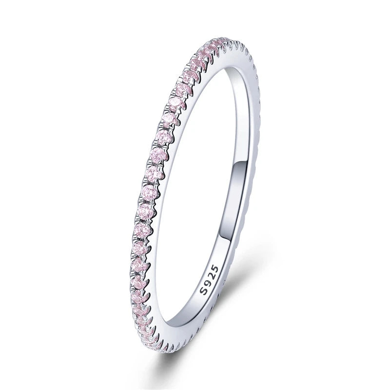 Full Pavé CZ Eternity Ring | 925 Sterling Silver Stackable, Platinum Plated (Sizes 5–10)