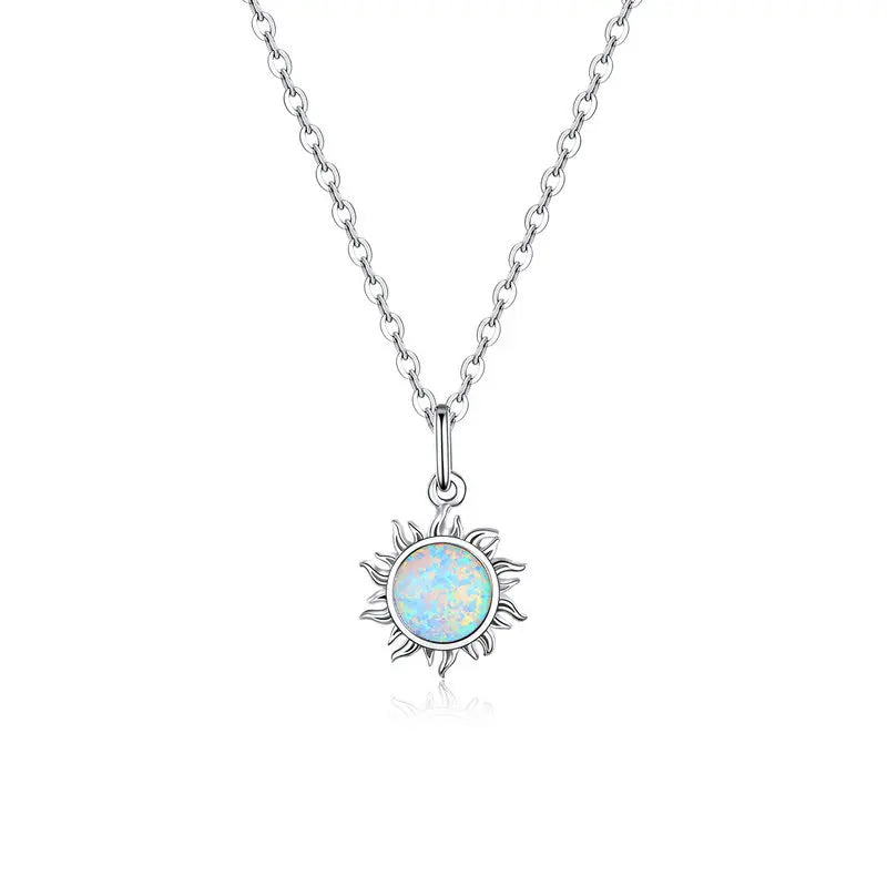 Opal Sun Pendant Necklace | 925 Sterling Silver, Platinum Plated