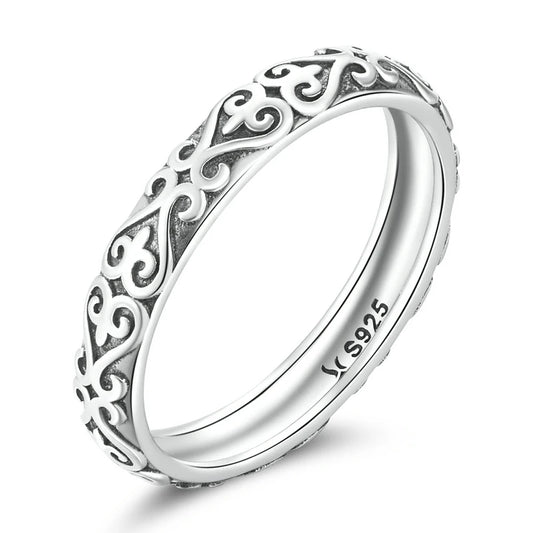 Bague anneau motif lierre vintage | Argent 925, motif iris empilable