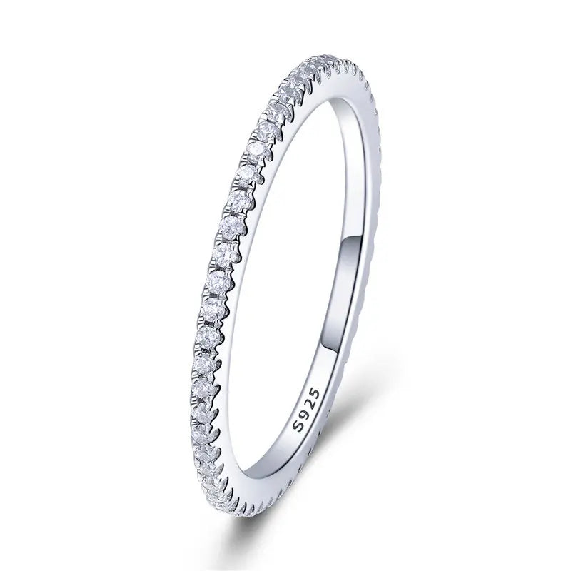 Full Pavé CZ Eternity Ring | 925 Sterling Silver Stackable, Platinum Plated (Sizes 5–10)