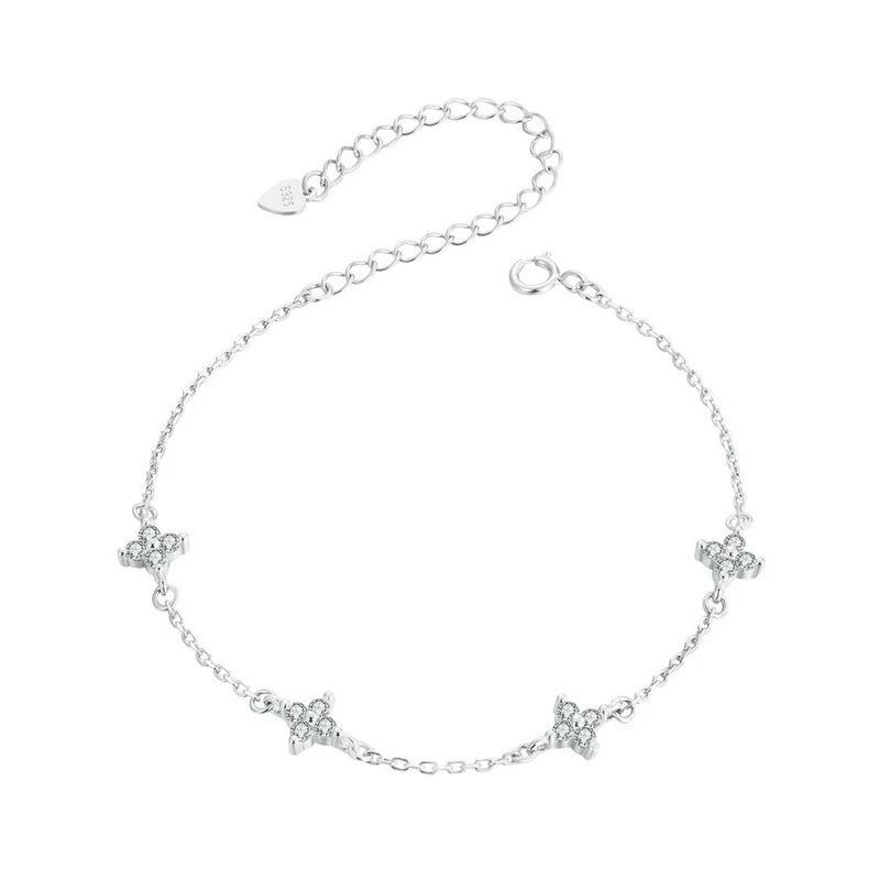 CZ Flower Bracelet | 925 Sterling Silver, White Gold Plated