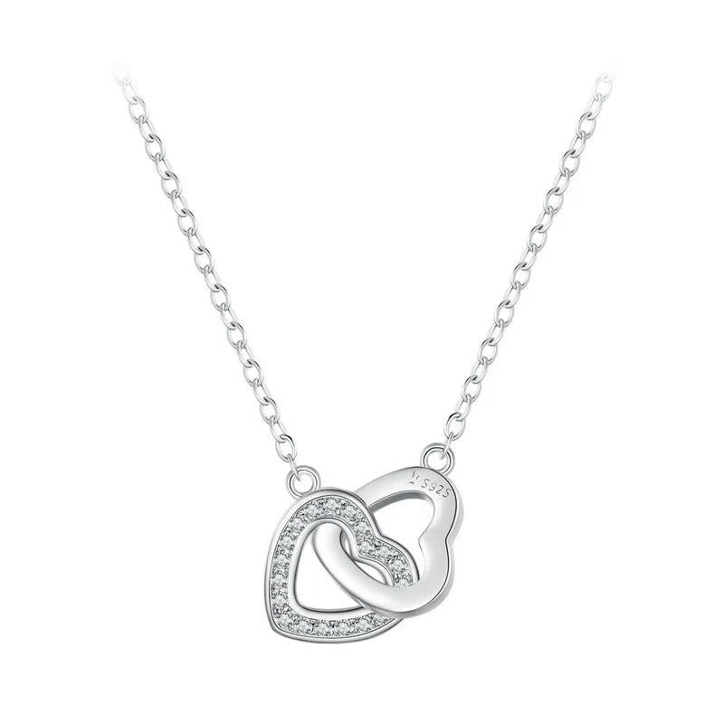 Connected Heart Pendant Necklace | 925 Sterling Silver, Zircon