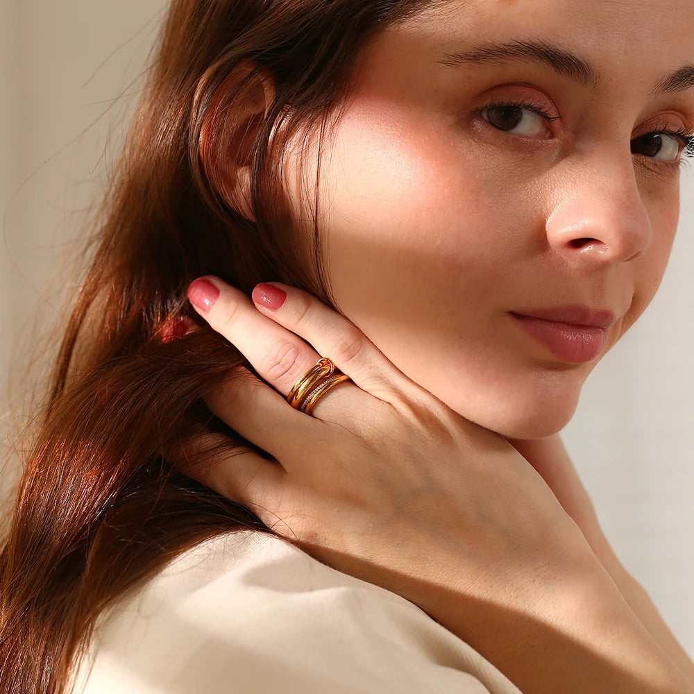 La. Muses 3-layer 4-layer Mixed Color Inlaid Zircon Stainless Steel Women's Ring