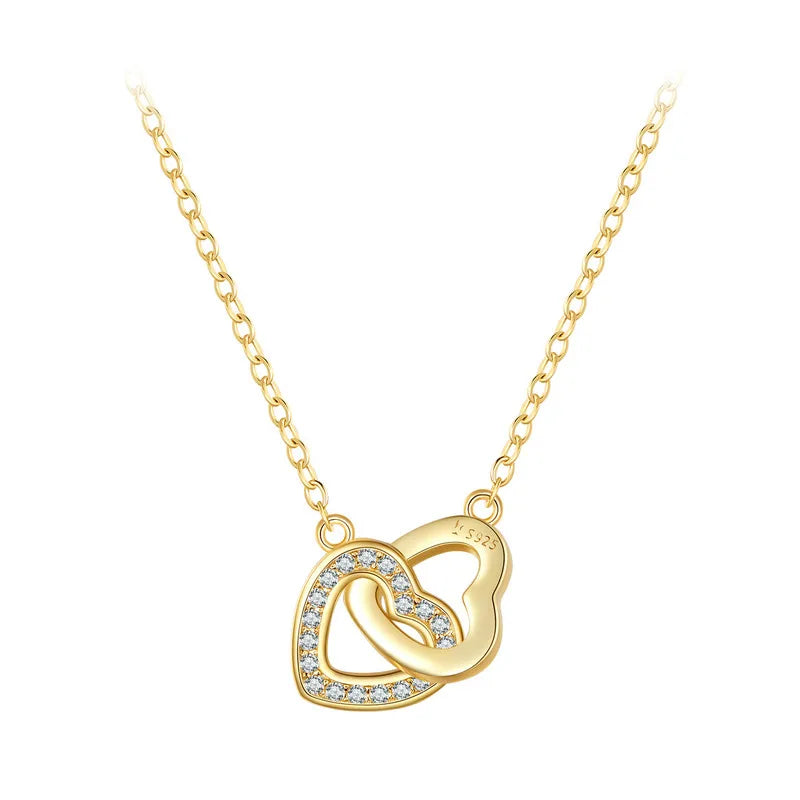 Connected Heart Pendant Necklace | 925 Sterling Silver, Zircon