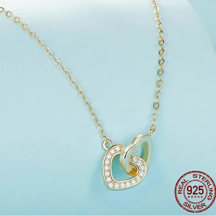 Connected Heart Pendant Necklace | 925 Sterling Silver, Zircon