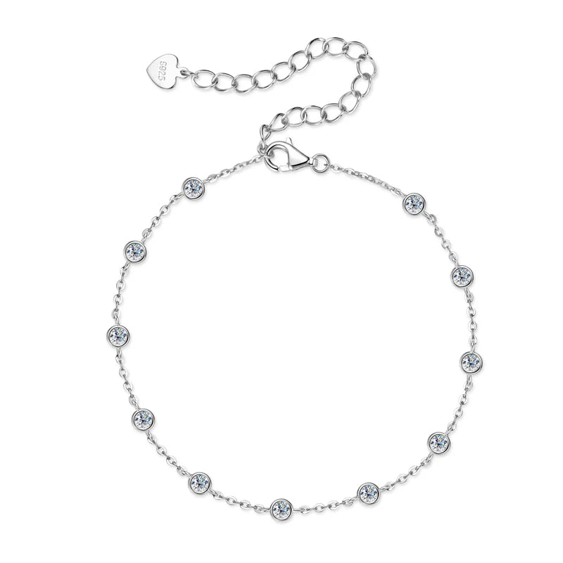 Moissanite Bracelet | 925 Sterling Silver, 6.5 mm + 2.5 mm Stones, Adjustable 21.5 cm (GIC Certified)