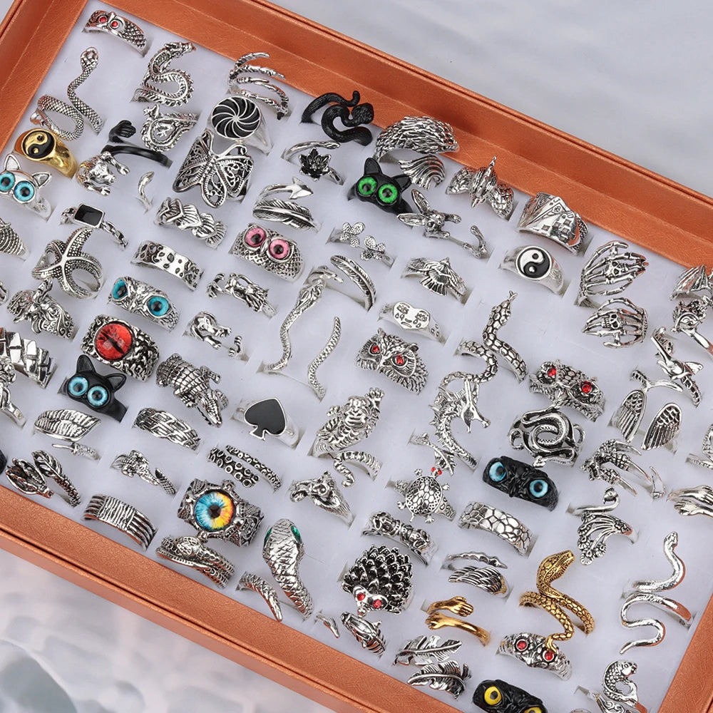 20pcs Vintage Punk Ring Set | Snake, Dragon & Evil Eye, Adjustable, Unisex