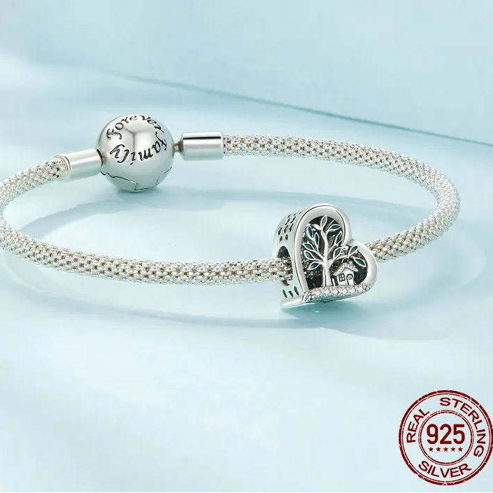 Clover Tree of Life Charm | 925 Sterling Silver, Green Zircon