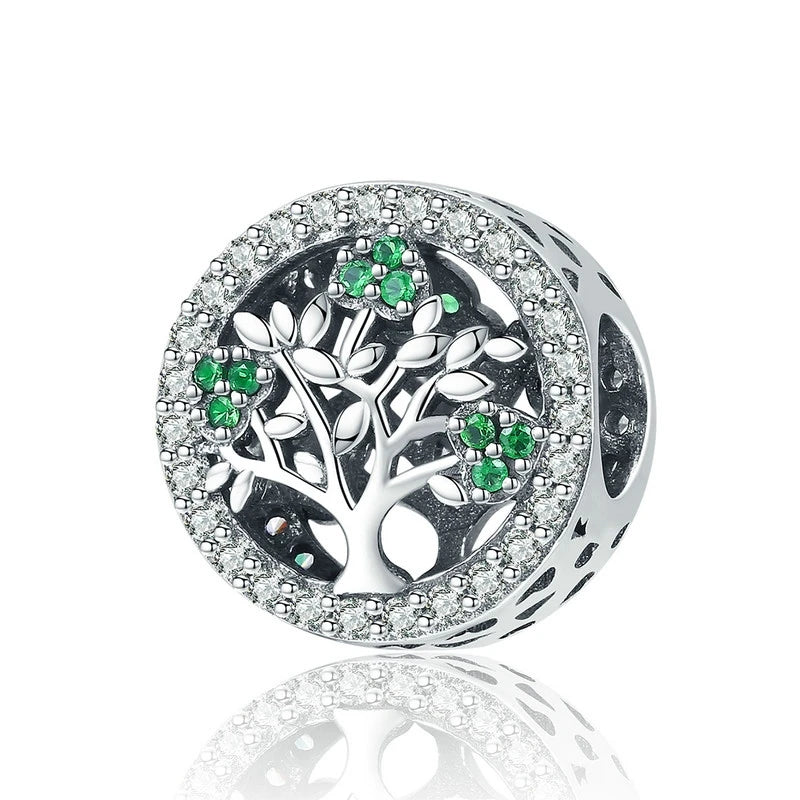 Clover Tree of Life Charm | 925 Sterling Silver, Green Zircon