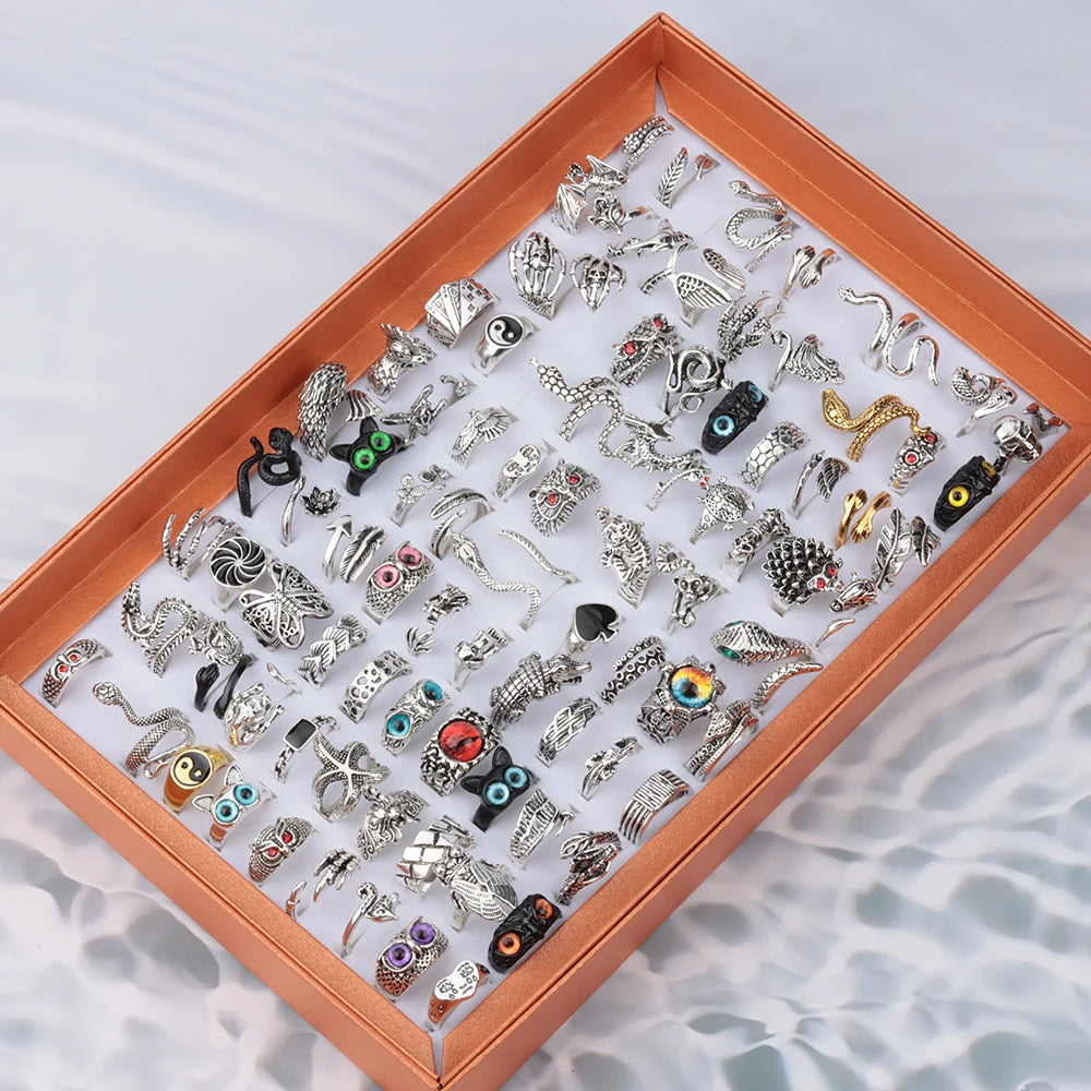 20pcs Vintage Punk Ring Set | Snake, Dragon & Evil Eye, Adjustable, Unisex
