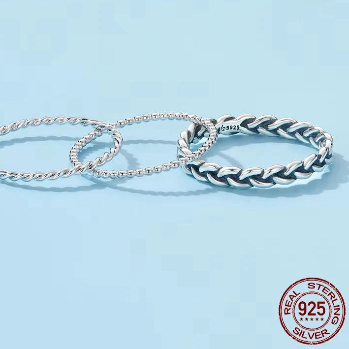 925 Sterling Silver Braided Rope Twisted Band Ring | Stackable Eternity