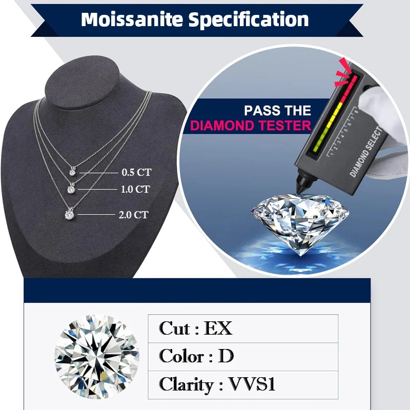 Moissanite Bezel Pendant Necklace | 1ct (6.5 mm) D Color VVS1, 925 Sterling Silver, 40+5 cm (GRA Certified)