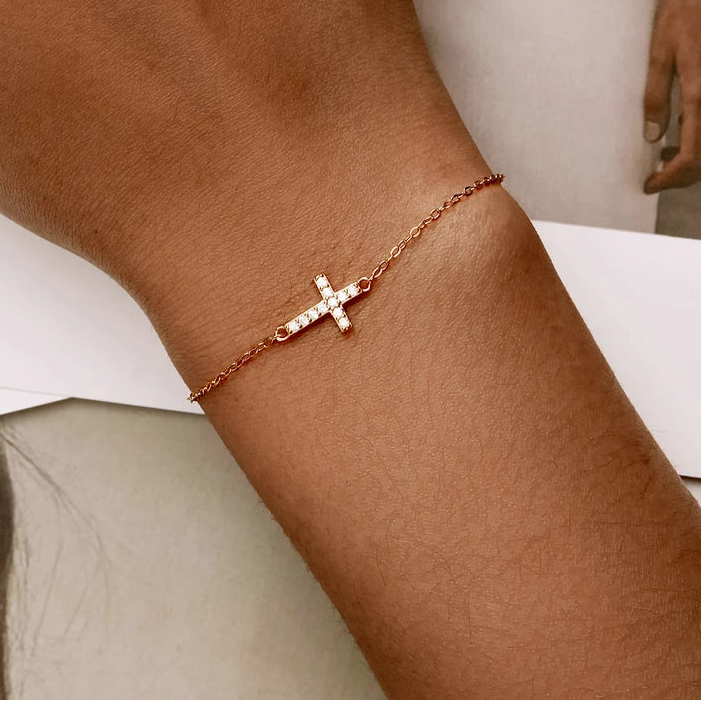 Adjustable Cross Bracelet | 925 Sterling Silver, 14K Gold Plated, Zircon