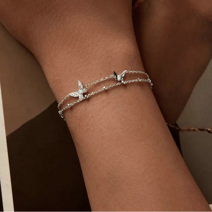 Double-Layer Butterfly Bracelet | 925 Silver, CZ, Adjustable