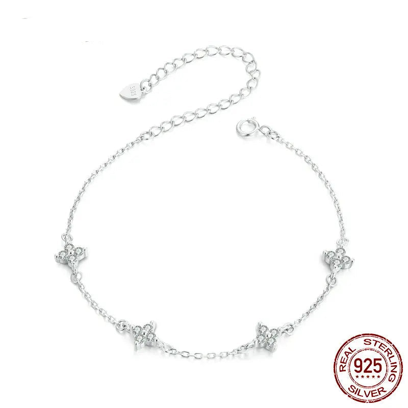 CZ Flower Bracelet | 925 Sterling Silver, White Gold Plated
