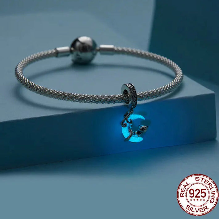 Ocean Bracelet Charm | Glow-in-the-Dark Shell, Moon, Cat, Star | 925 Sterling Silver
