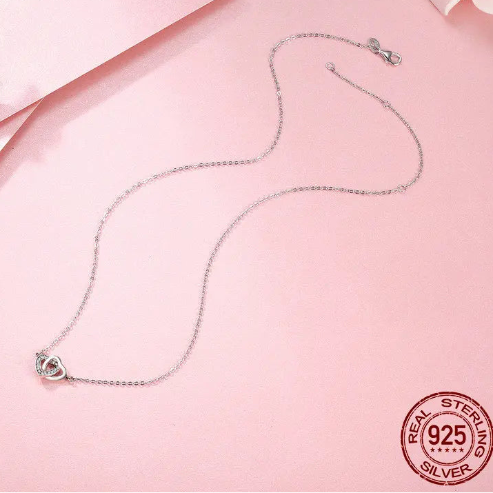 Connected Heart Pendant Necklace | 925 Sterling Silver, Zircon