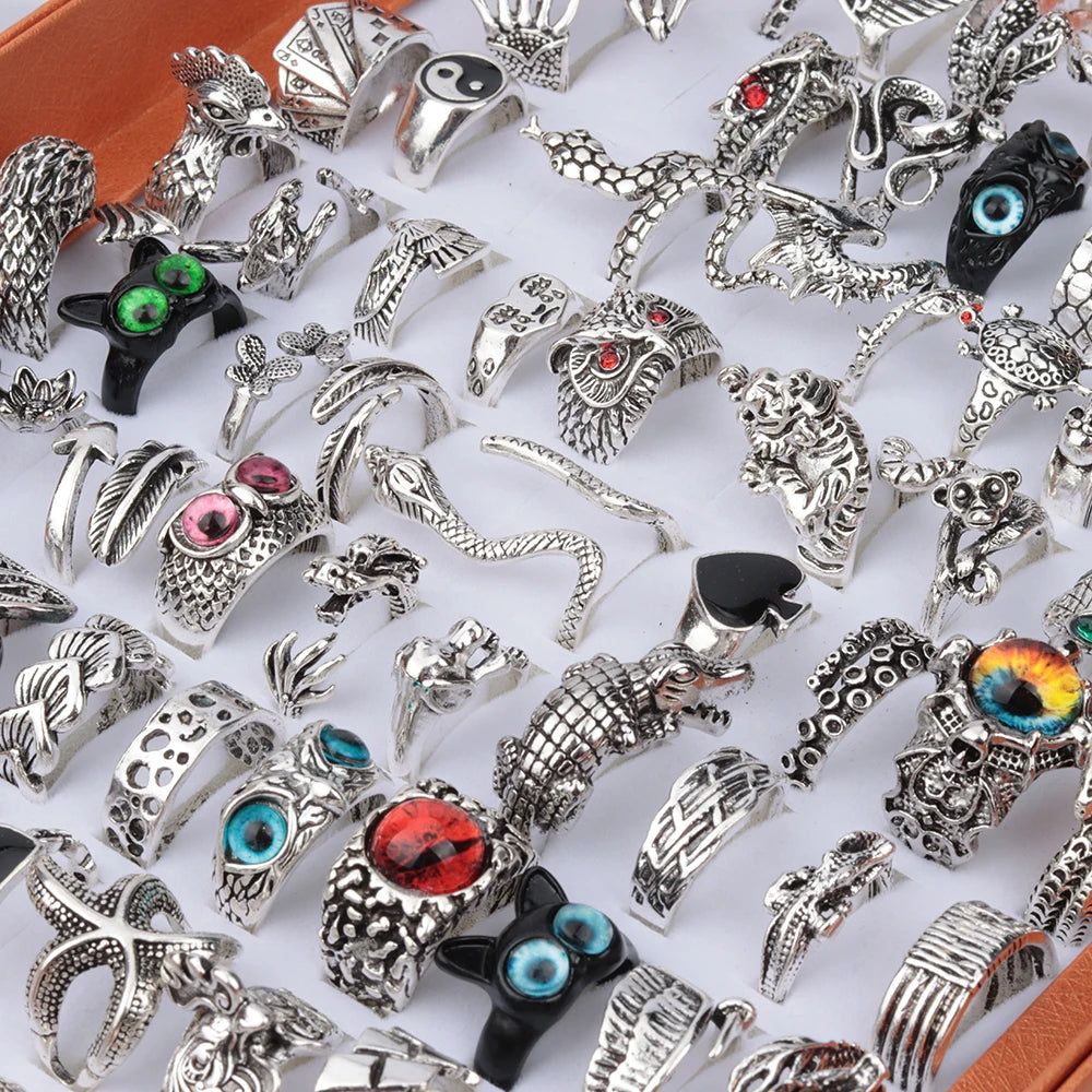 20pcs Vintage Punk Ring Set | Snake, Dragon & Evil Eye, Adjustable, Unisex