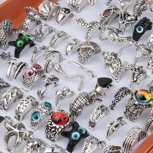 20pcs Vintage Punk Ring Set | Snake, Dragon & Evil Eye, Adjustable, Unisex