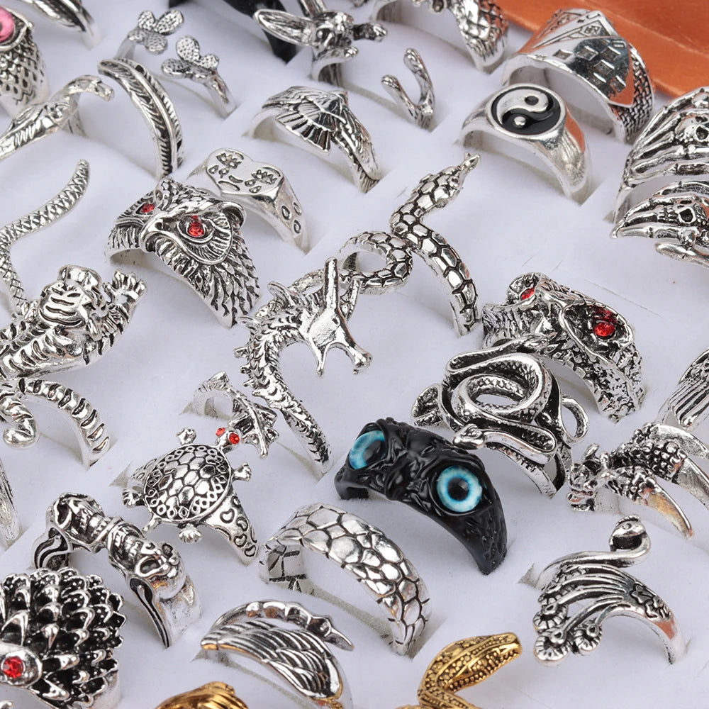 20pcs Vintage Punk Ring Set | Snake, Dragon & Evil Eye, Adjustable, Unisex