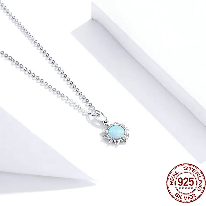 Opal Sun Pendant Necklace | 925 Sterling Silver, Platinum Plated