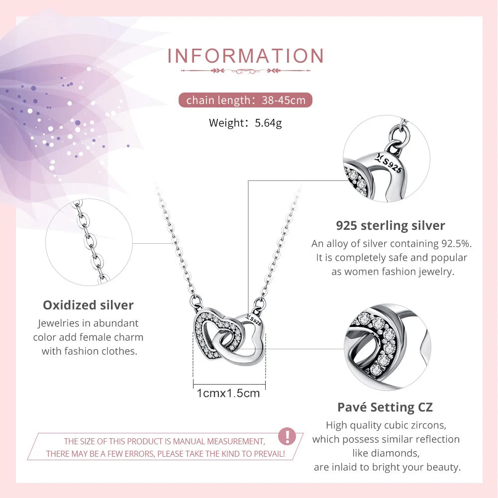 Connected Heart Pendant Necklace | 925 Sterling Silver, Zircon