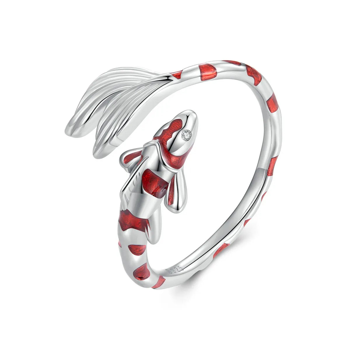 Guardian fish-shaped earrings in 925 sterling silver with red enamel accents, fine jewelry gift — OmniVivo