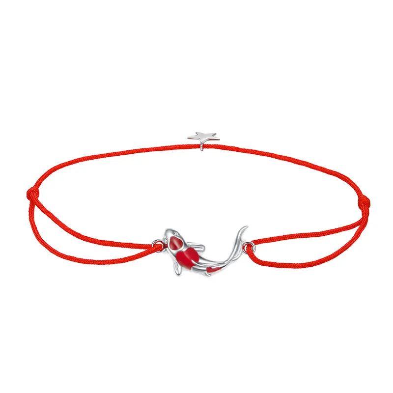 Guardian Lucky Fish jewelry set in 925 sterling silver with red enamel — includes earrings and ring, symbolic koi design, on a white background — OmniVivo"