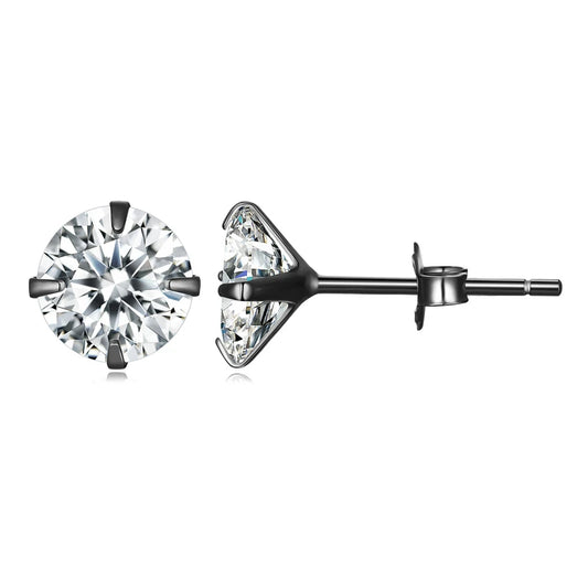 Round cubic zirconia stud earring in 925 sterling silver with prong setting on white background — OmniVivo