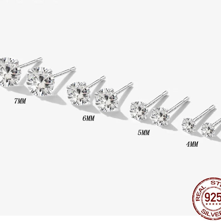 Cubic zirconia stud earrings size comparison from 4mm to 7mm in sterling silver — OmniVivo