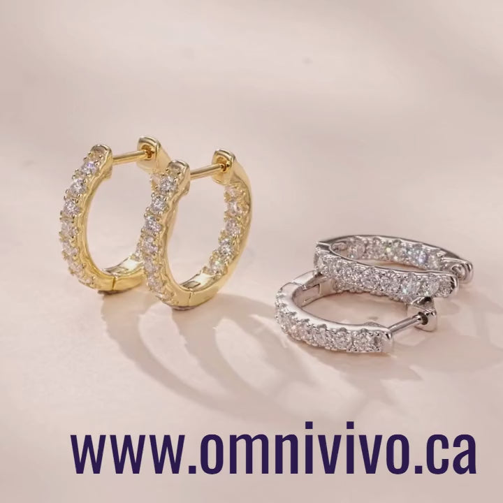 Moissanite hoop earrings in 925 sterling silver and gold-plated, D color VVS1 — product hero video.