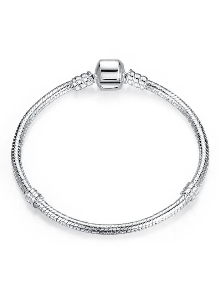 925 sterling silver snake chain bangle bracelet, 3 mm with barrel clasp — OmniVivo